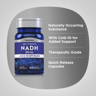 Product highlights graphic stating Naturally Occurring Substance, With CoQ-10 for Added Support, Therapeutic Grade, Quick Release Capsules.