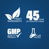 Infographic showcasing finest ingredients, 45 years of manufacturing, GMP quality, and lab-tested product assurance.