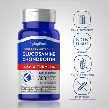 Mini Tabs Advanced Glucosamine Chondroitin MSM Plus Turmeric, 300 Mini Coated Tablets