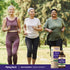 Three senior women jogging in a park with a bottle of Motherwort Liquid Extract visible nearby.