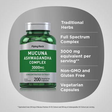 Mucuna Ashwagandha Complex, 3000 mg (per serving), 200 Vegetarian Capsules