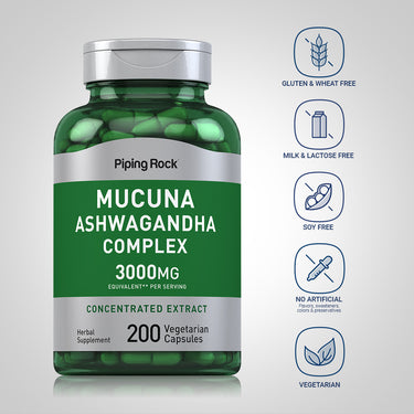Mucuna Ashwagandha Complex, 3000 mg (per serving), 200 Vegetarian Capsules