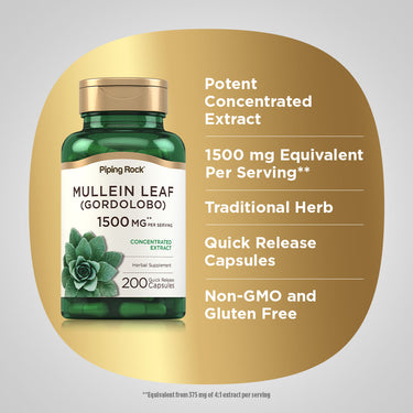 Mullein Leaf (Gordolobo), 1500 mg (per serving), 200 Quick Release Capsules