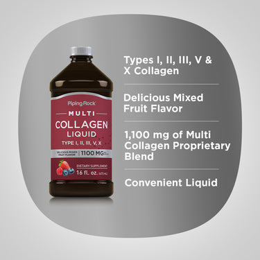 Multi Collagen Liquid (Delicious Mixed Fruit), 1100 mg (per serving), 16 fl oz (473 mL) Bottle