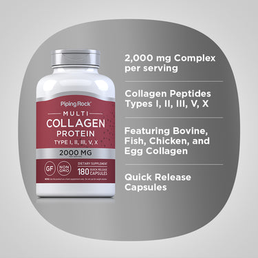 Multi Collagen Protein (Types I, II, III, V, X), 2000 mg (per serving), 180 Quick Release Capsules