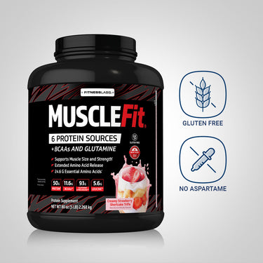 MuscleFit Protein Powder (Creamy Strawberry Shortcake Trifle), 5 lb (2.268 kg) Bottle