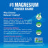Infographic showing NV CALM as the #1 magnesium powder brand, highlighting relaxation benefits. Vegan, raw, clean, Non-GMO.