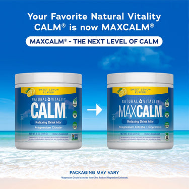Natural Vitality CALM Sweet Lemon 8 oz powder now called MAXCALM includes Magnesium Citrate and Glycinate.