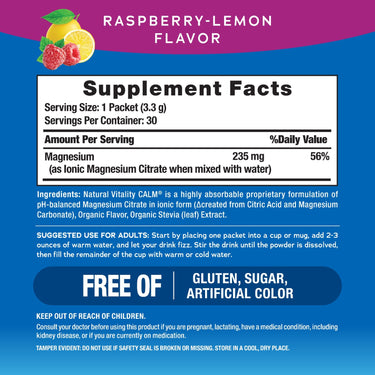 CALM Powder Raspberry-Lemon Stick Packs, 30 Stick Packs