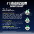 Product highlights graphic stating #1 Magnesium Gummy Brand, sleep support gummies with Melatonin & L-Theanine, Quality, Vegan, Gluten Free, Non GMO.