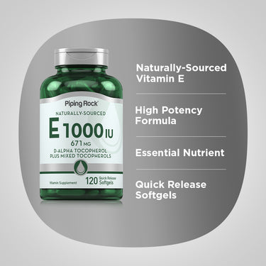 Natural Vitamin E Plus Mixed Tocopherols, 1000 IU, 120 Quick Release Softgels