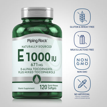 Natural Vitamin E Plus Mixed Tocopherols, 1000 IU, 120 Quick Release Softgels