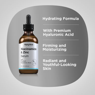 Product highlights graphic stating Hydrating Formula, With Premium Hyaluronic Acid, Firming, Moisturizing, Radiant, Youthful Skin.