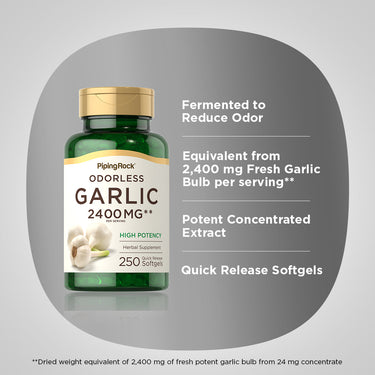 Odorless Garlic, 2400 mg (per serving), 250 Quick Release Softgels