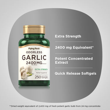 Odorless Garlic, 2400 mg (per serving), 250 Quick Release Softgels