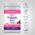 Women's Probiotic bottle with icons indicating Gluten & Wheat Free, Soy Free, Non GMO, No Artificial Flavors/Sweeteners/Colors/Preservatives, Vegetarian.
