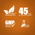 Infographic highlighting finest ingredients, 45 years of manufacturing, GMP quality, and lab-tested product assurance.