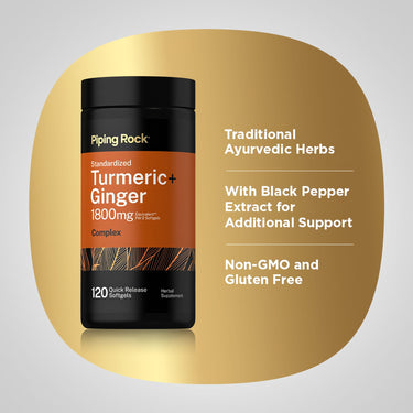 Product graphic stating Traditional Ayurvedic Herbs, With Black Pepper Extract for Additional Support, Non-GMO and Gluten Free.