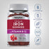 Iron Gummies bottle with icons indicating gluten, wheat, milk, lactose, soy free, NON GMO, no artificial sweeteners.