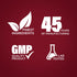 Infographic showing: finest ingredients, 45 years of manufacturing, GMP quality product, lab tested assurance.