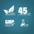 Graphic stating Finest Ingredients, 45 Years of Manufacturing, GMP Quality Product, Lab Tested