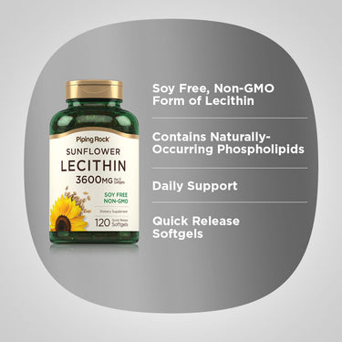 Graphic stating Soy Free, Non-GMO Form of Lecithin, Contains Naturally-Occurring Phospholipids, Daily Support, Quick Release Softgels