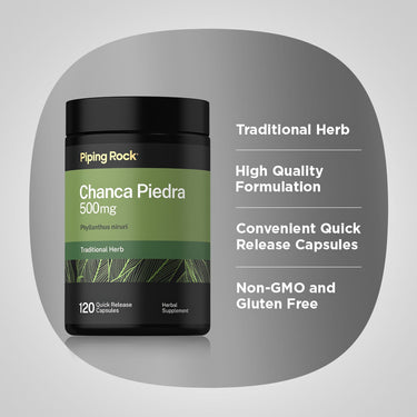 Product highlights graphic stating Traditional Herb, High Quality Formulation, Convenient Quick Release Capsules, Non-GMO and Gluten Free