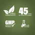 Graphic stating Finest Ingredients, 45 Years of Manufacturing, GMP Quality Product, Lab Tested
