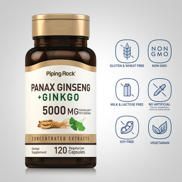 Panax Ginseng + Ginkgo, 5000 mg (per serving), 120 Vegetarian Capsules