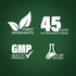 Infographic illustrating the use of finest ingredients, 45 years of manufacturing, GMP quality product, and lab tested standards.