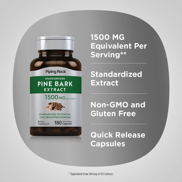 Product highlights graphic stating 1500 MG Equivalent Per Serving**, Standardized Extract, Non-GMO and Gluten Free, Quick Release Capsules