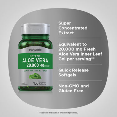 Potent Aloe Vera, 20,000 mg (per serving), 150 Quick Release Softgels