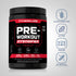 Pre-Workout bottle with icons indicating gluten & wheat free, soy free, non GMO, no artificial flavors/colors/preservatives.