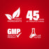 Infographic showing finest ingredients, 45 years of manufacturing excellence, GMP quality assurance, and lab-tested products.
