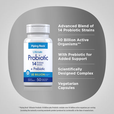 Probiotic 14 Strains 50 Billion Organisms (per serving) plus Prebiotic, 50 Vegetarian Capsules