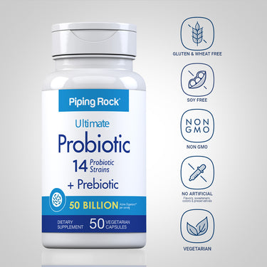Probiotic 14 Strains 50 Billion Organisms (per serving) plus Prebiotic, 50 Vegetarian Capsules