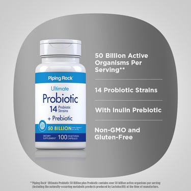 Probiotic 14 Strains 50 Billion Organisms plus Prebiotic, 100 Vegetarian Capsules