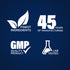 Infographic showing finest ingredients, 45 years of manufacturing, GMP quality product, and lab tested.
