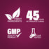 Infographic detailing the finest ingredients, 45 years of manufacturing experience, GMP quality assurance, and lab testing.