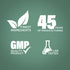 Infographic stating finest ingredients, 45 years of manufacturing, GMP quality product, lab tested for assurance.