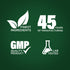 Infographic highlighting 45 years of manufacturing with finest ingredients, GMP quality, and lab-tested products.
