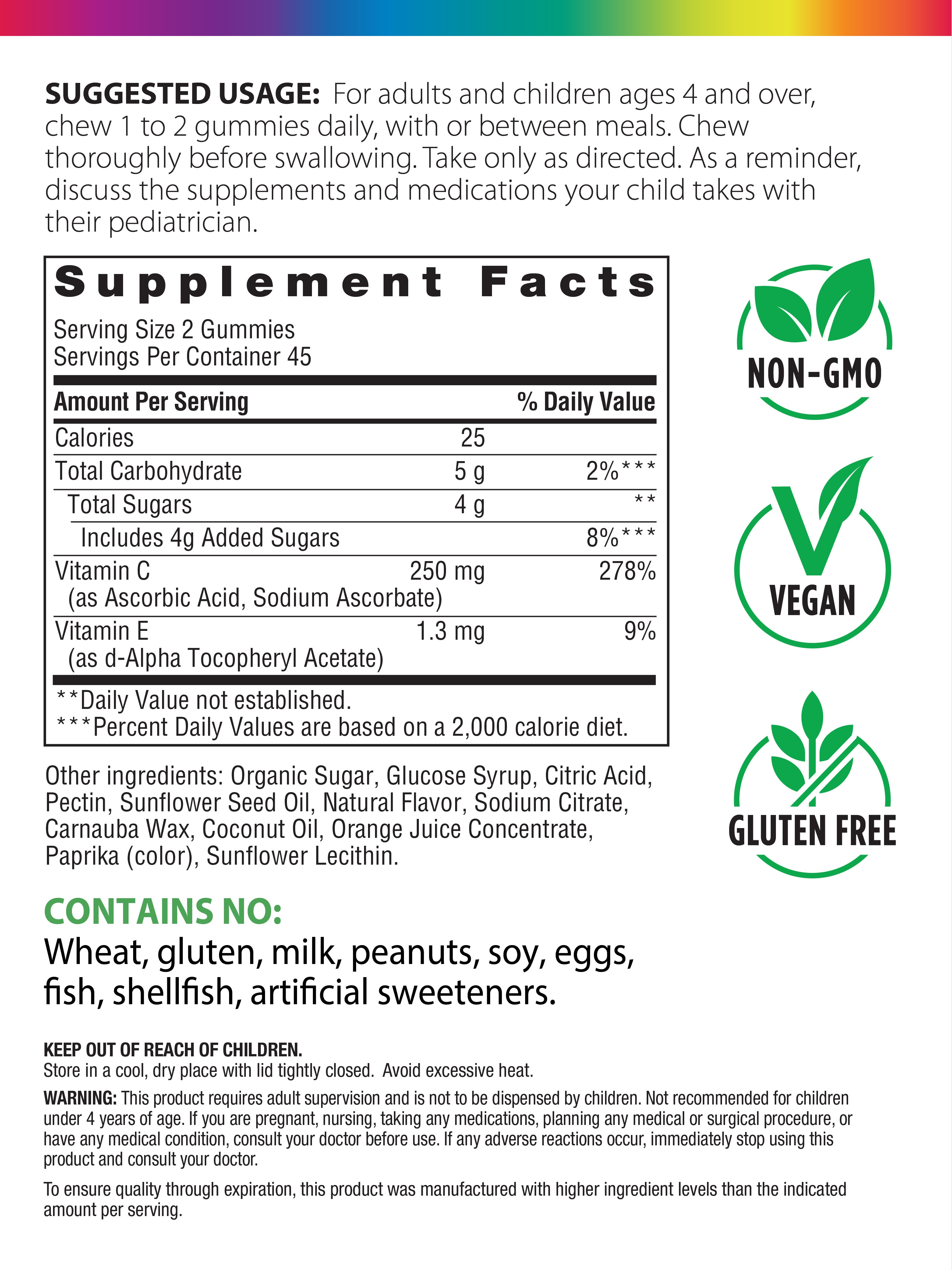 Gummy Vitamin C Slices 250 mg (per Serving), 90 Vegan Gummies