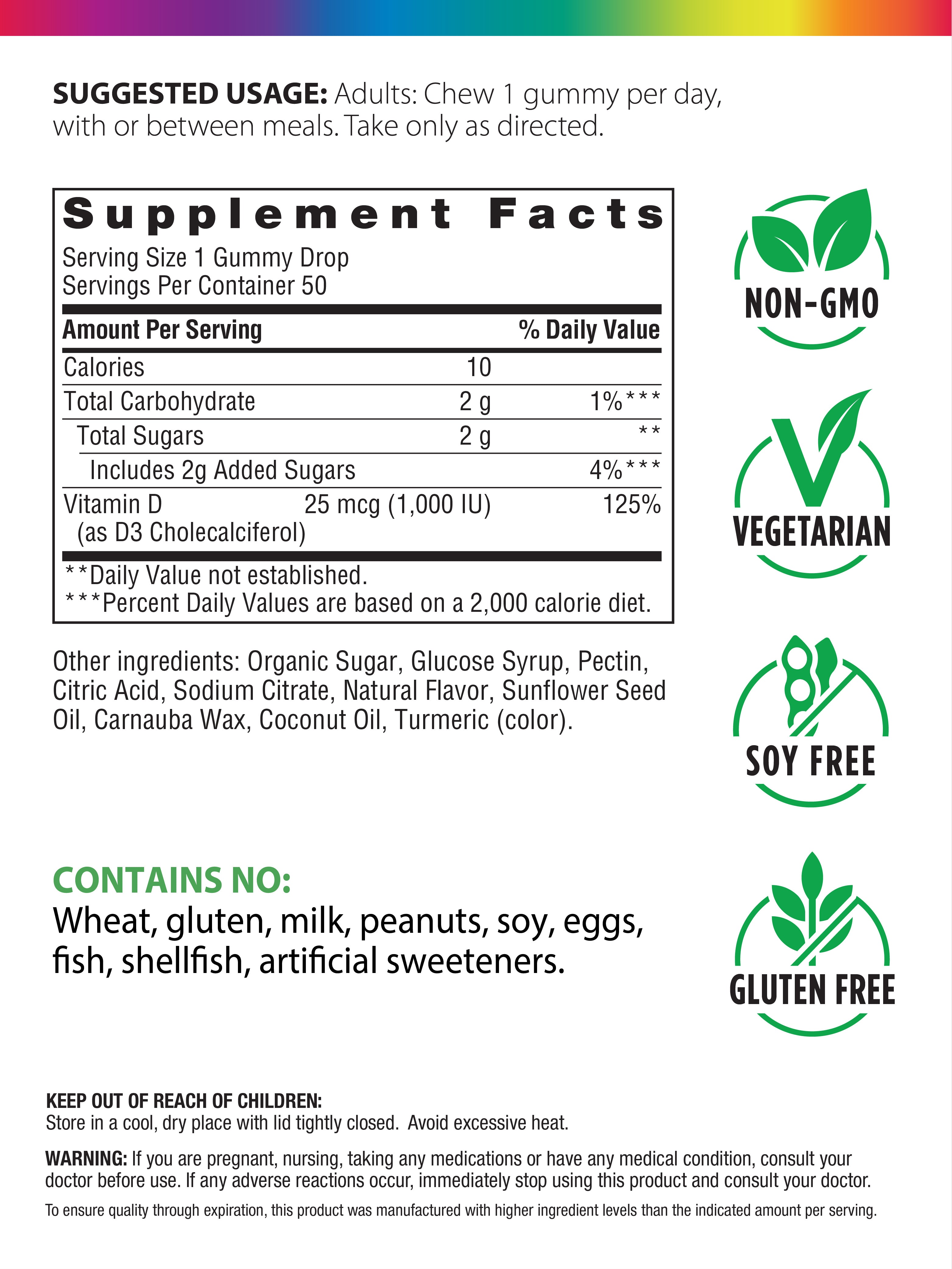 Sunny Gummies Vitamin D3 1,000 IU, 50 Vegetarian Gummies
