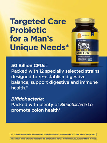 RenewLife Ultimate FLORA Men's Care Probiotic, 50 Billion CFU with 30 Vegan Capsules, Delayed Release.