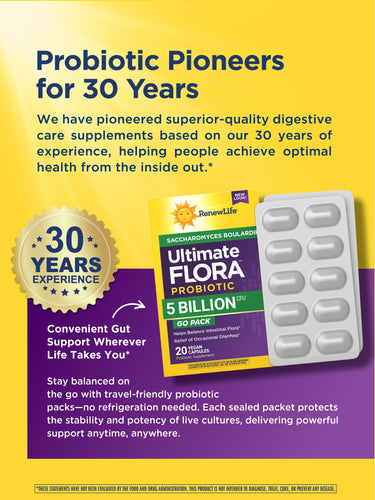 Ultimate Flora Saccaromyces Boulardii GO PACK, 20 Vegan Capsules