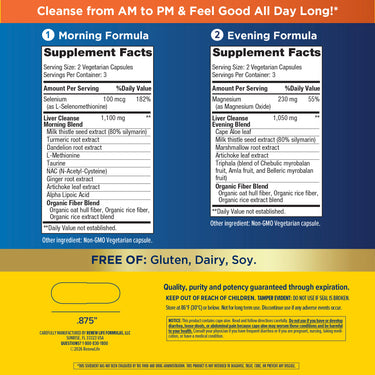 Supplement Facts panel for RN 3 Day Liver Cleanse with detailed ingredient information, including vitamins and herbal extracts.