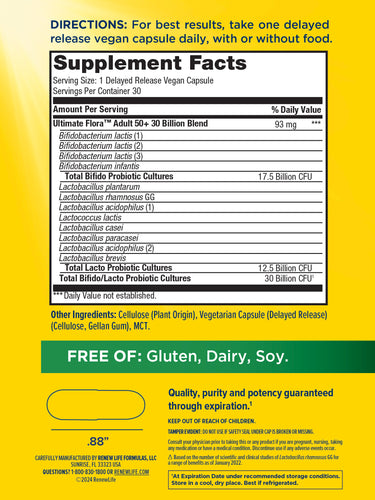 Ultimate Flora 50+ Probiotic 30 Billion, 30 Delayed Release Vegan Caps