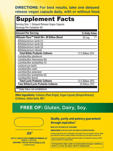 Ultimate Flora 50+ Probiotic 30 Billion, 60 Delayed Release Vegan Caps