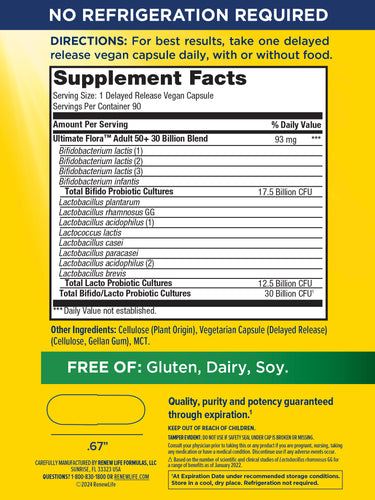 Ultimate Flora 50+ Probiotic 30 Billion, 90 Delayed Release Vegan Caps