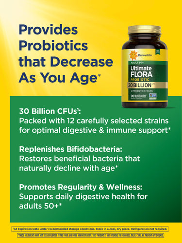 Ultimate Flora 50+ Probiotic 30 Billion, 90 Delayed Release Vegan Caps